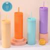 1 Set 450ml Colored Plastic Tumbler Anti-dropping Straw Double Layer Juice