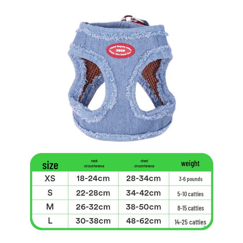 ZEZE Denim Adjustable Dog Harness & Leash Set
