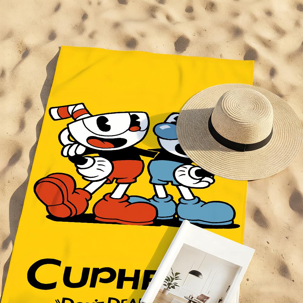 Милый C-CupHead И MugMan Полотенце Мягкое Бассейн Подарок Для Путешествий Спортзал Душ Кемпинг Быстросохнущее Спорт Большие Пляжные Полотенца