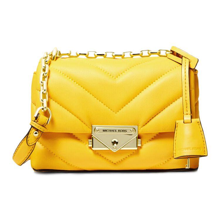 Michael Kors Mk Cece Золотая Пряжка Цепочка Однотонный Клапан Коммутерская Сумка на Плечо Crossbody из Кожи Ягненка Мини Женские сумки Конфетно-Желтый 32T9G0EC1L-SUNFLOWER