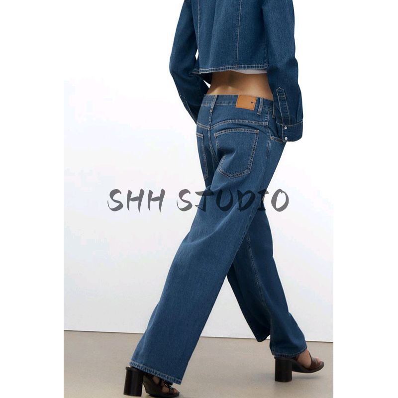 Spring New Women's Clothing Metal Button Decoration High Waist Double Breasted Waist Loose Straight-leg Denim 6045040