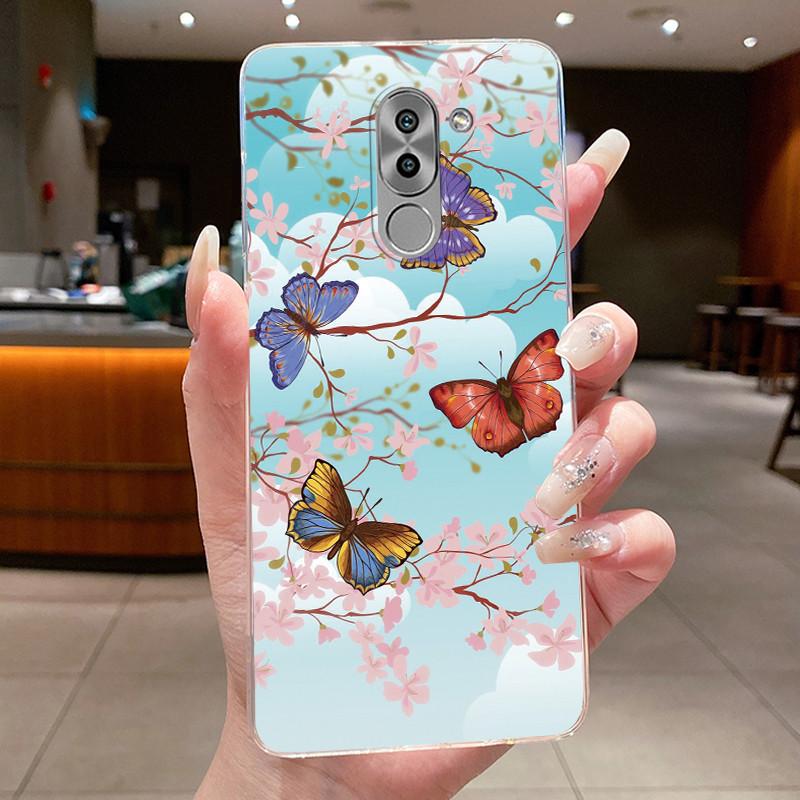 Чехол для телефона Huawei GR5 2017 / Mate 9 Lite / Honor 6X Capa Бабочка Бант Защитный Корпус Прозрачный Мягкий Силикон TPU Чехол