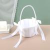 Wedding Flower Girl Basket Satin Bowknot White Basket with Faux Pearl Handle Hand Held Wedding Basket for Ceremony Party Decor