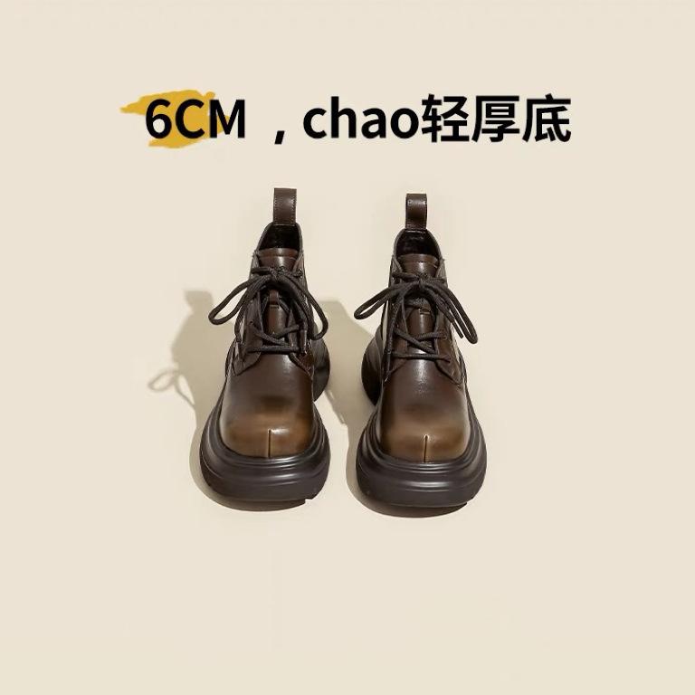 Маленькие коричневые ботинки Мартин женские 2025 осень и зима новые ретро британский стиль взрывные на высокой толстой подошве тонкие короткие ботинки