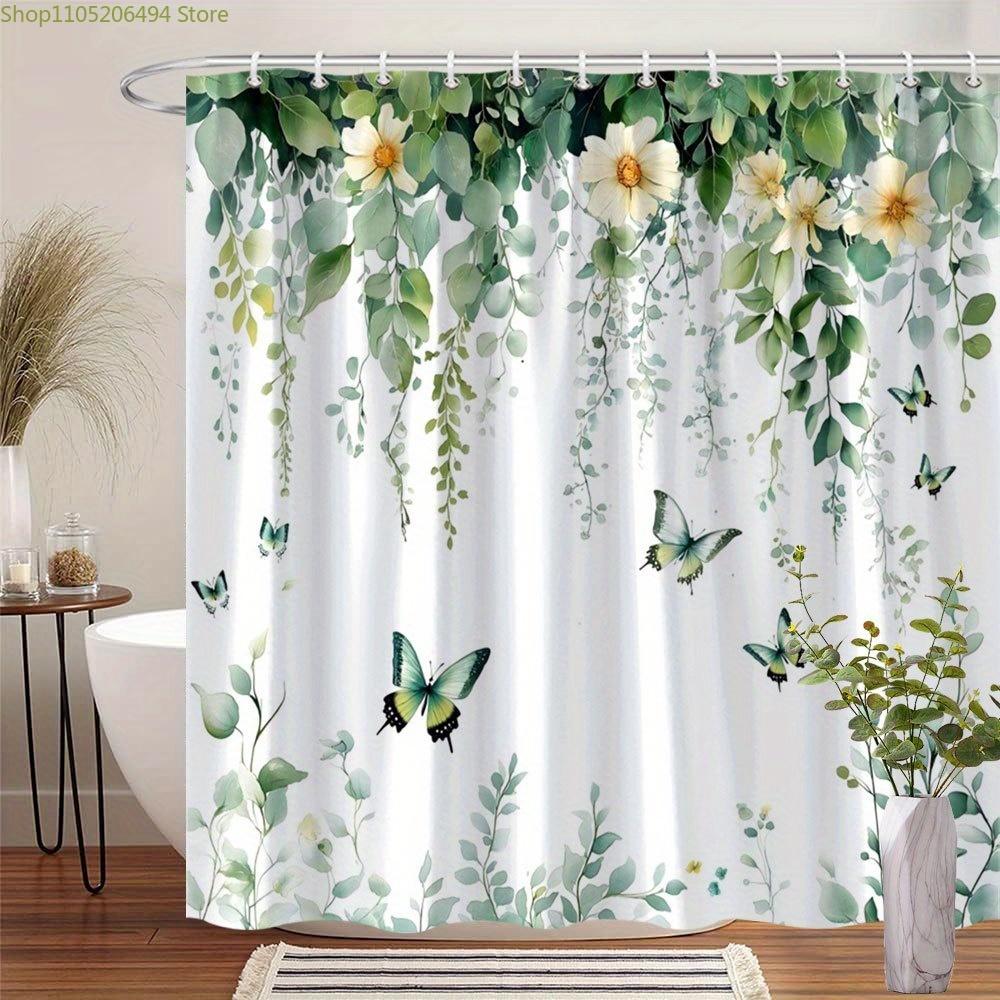 1pc Elegant Floral Butterfly Shower Curtain Multiple Plant Design Perfect Bathroom Decorative Bathroom Shower Curtain