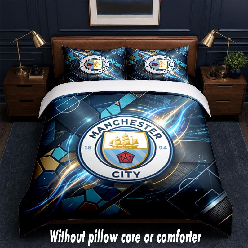 Manchester City Design Bed Bedding Set 1 Duvet Cover + 2 Pillowcases Soft Breathable Household Bed Linens
