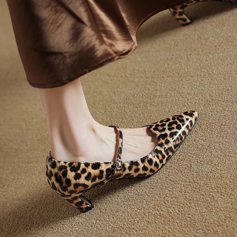 Модные женские туфли-лодочки из натуральной кожи, неглубокие, с ремешком Мэри Джейн, туфли-одиночки, квадратный высокий каблук 6 см, леопардовый принт, для выпускного вечера, Sapatos Mujer
