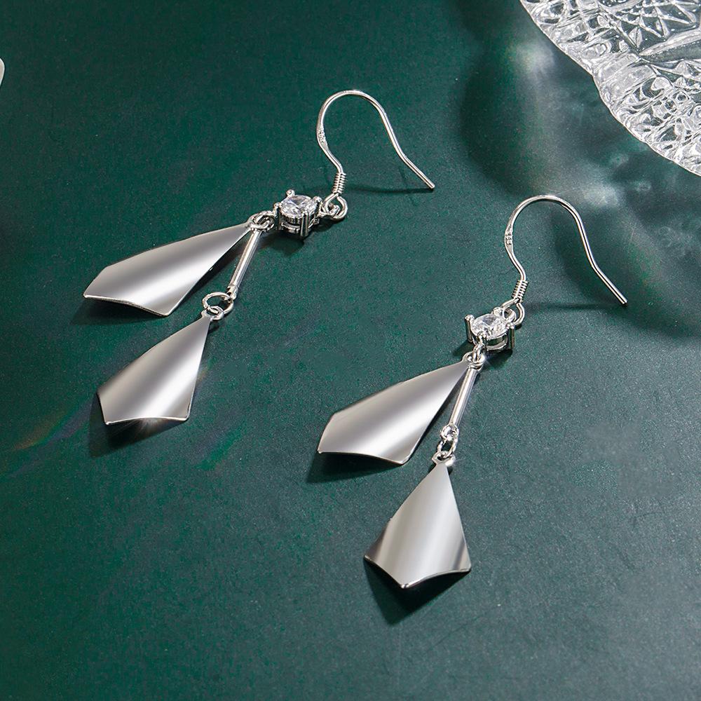 Женские корейские модные элегантные 925 посеребренные антиаллергенные простые цирконовые кристаллы с двойным листом и крючками, висячие серьги, женские украшения для ушей с кисточками, рождественский подарок