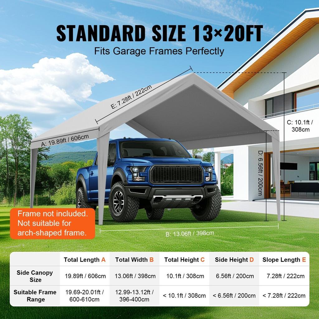 Carport Replacement Canopy Cover 13 x 20 ft, Garage Top Tent Shelter Tarp Heavy-Duty Waterproof & UV Protected, Easy Installation with Ball