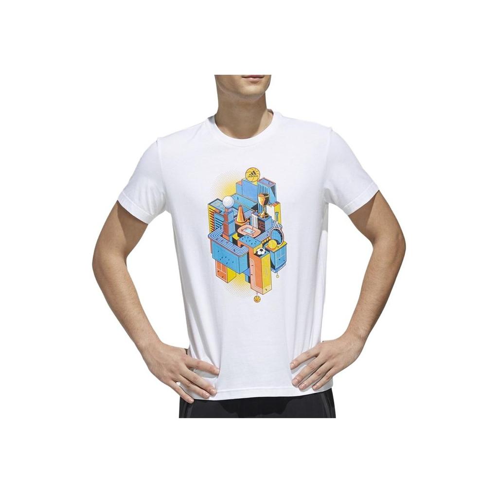 Adidas Графический принт с круглым вырезом, дышащая футболка для мужчин, топы, белый цвет DY8714