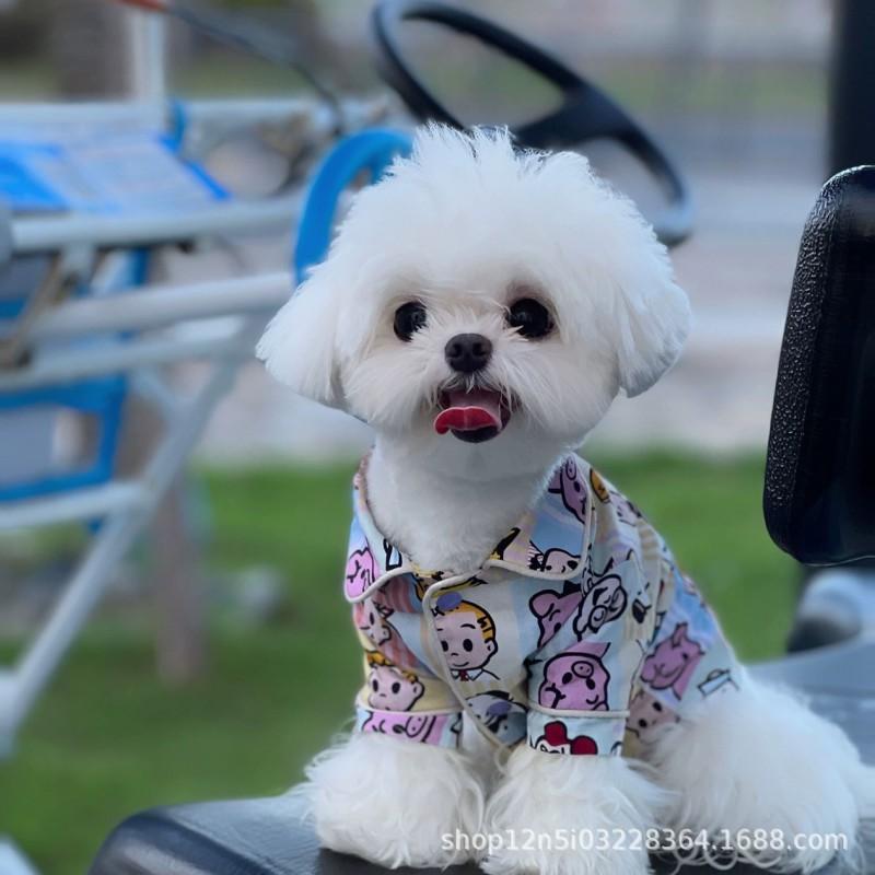 Pet Pajamas Small Dogs Soft Lightweight Cotton Sleepwear Shih Tzu Bichon Schnauzer Teddy Cartoon Print Anti-Shed