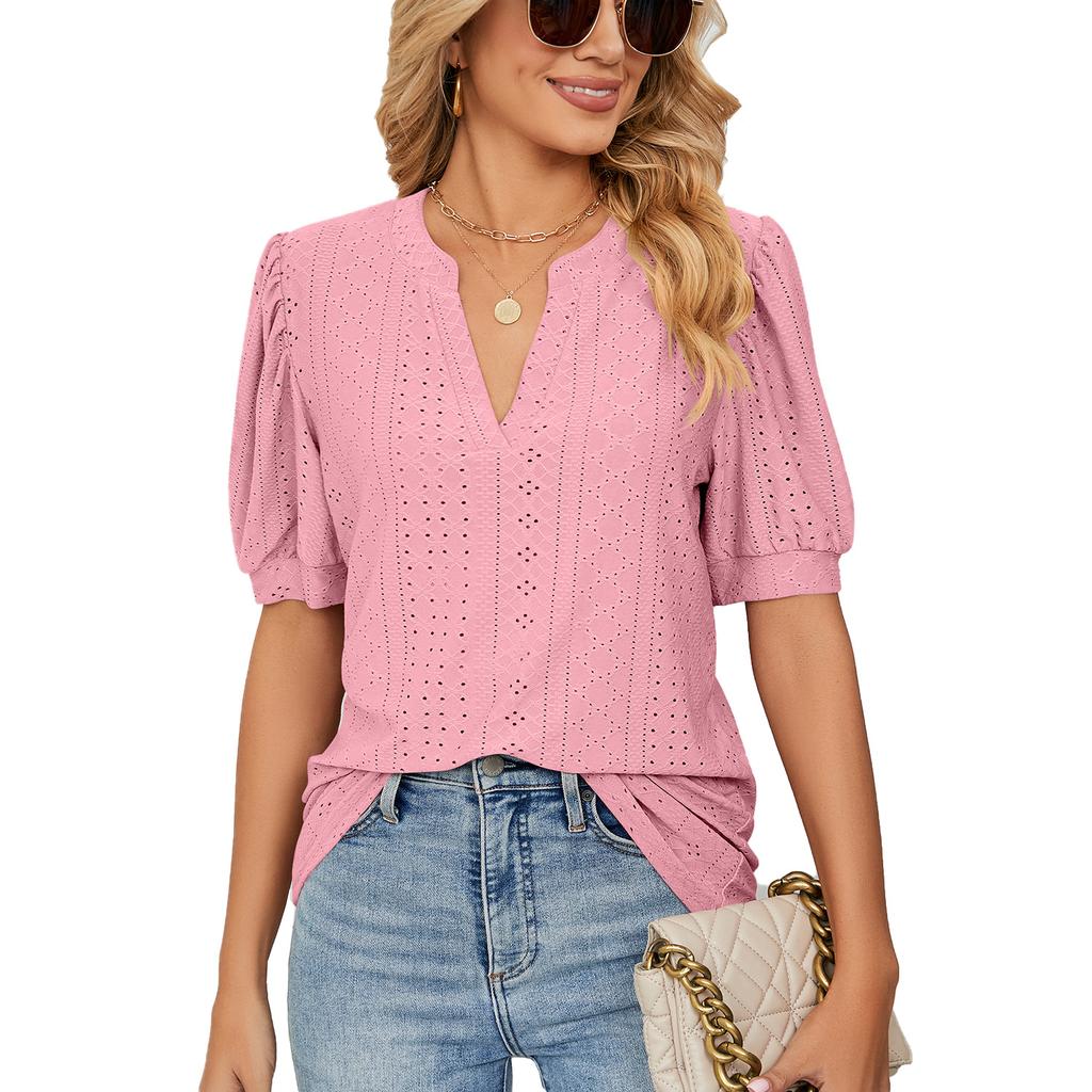 Womens Tops V Neck Ruffle Sleeve Blouses Short Sleeve Casual Tops T-Shirts for Women Autumn Winter
