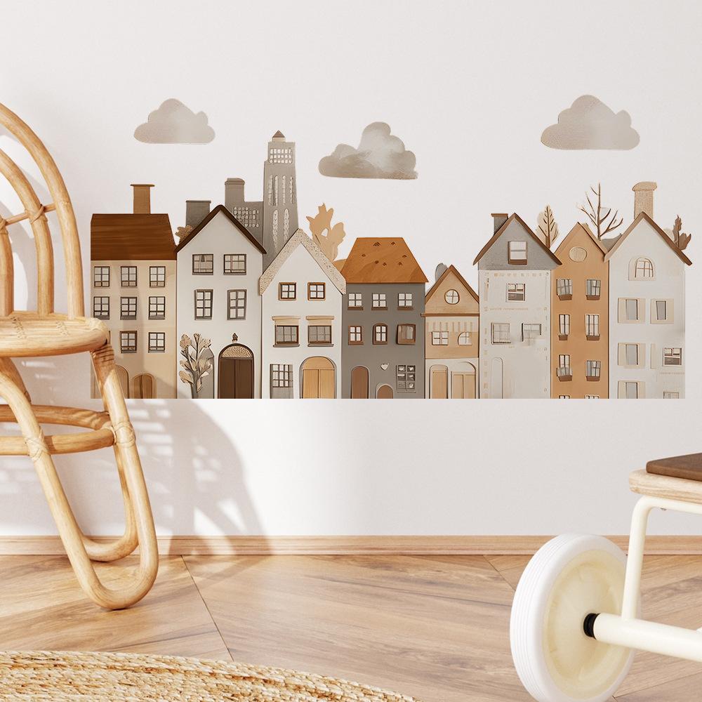 Городские наклейки на стену в скандинавском стиле для детской спальни, комнатный арт-декор, виниловые наклейки