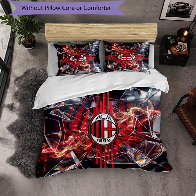 AC Milan Pattern 3 Pieces Bedding Set Soft Microfiber Duvet Cover with Pillow Cases for Bedroom