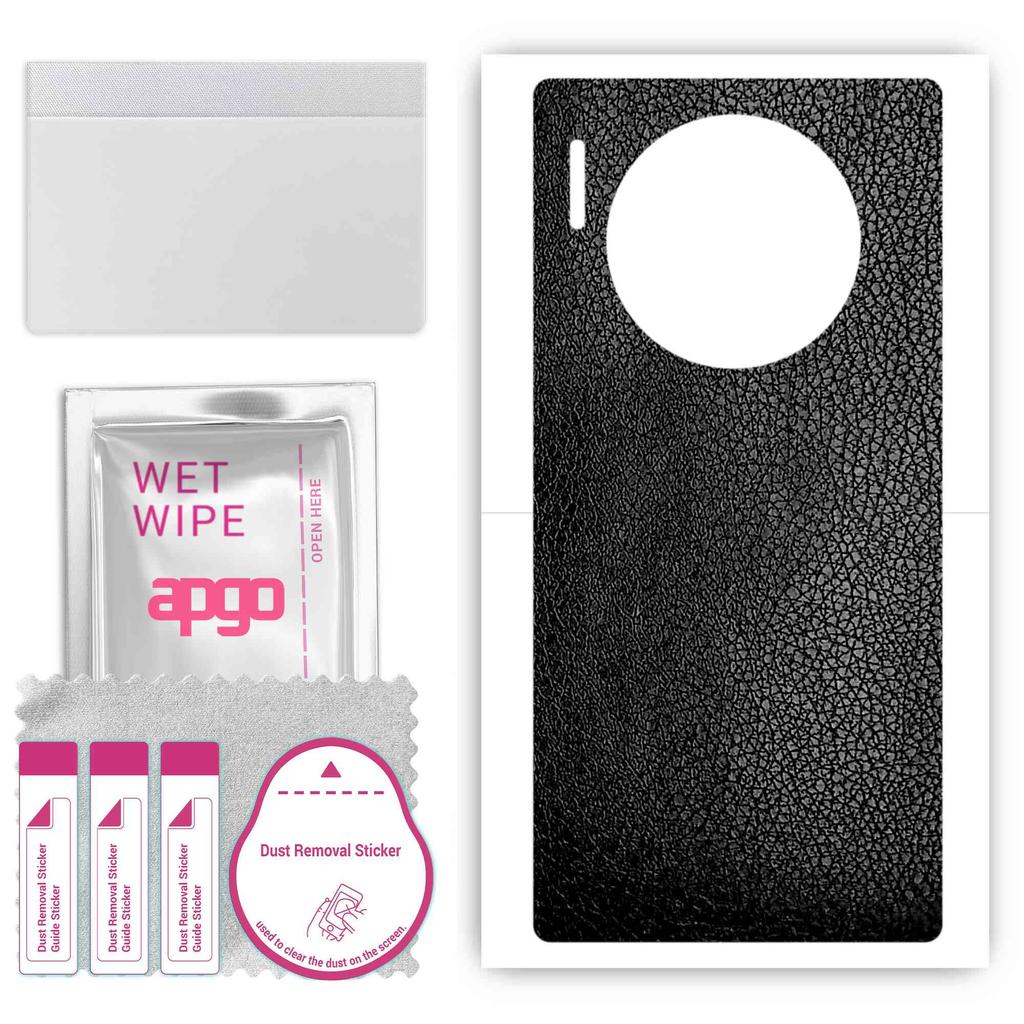 apgo Protective Skin Sticker for the Back Compatible with Huawei Mate 30E Pro 5G, Wrap Film, Foil, Vinyl - Pattern Black Leather