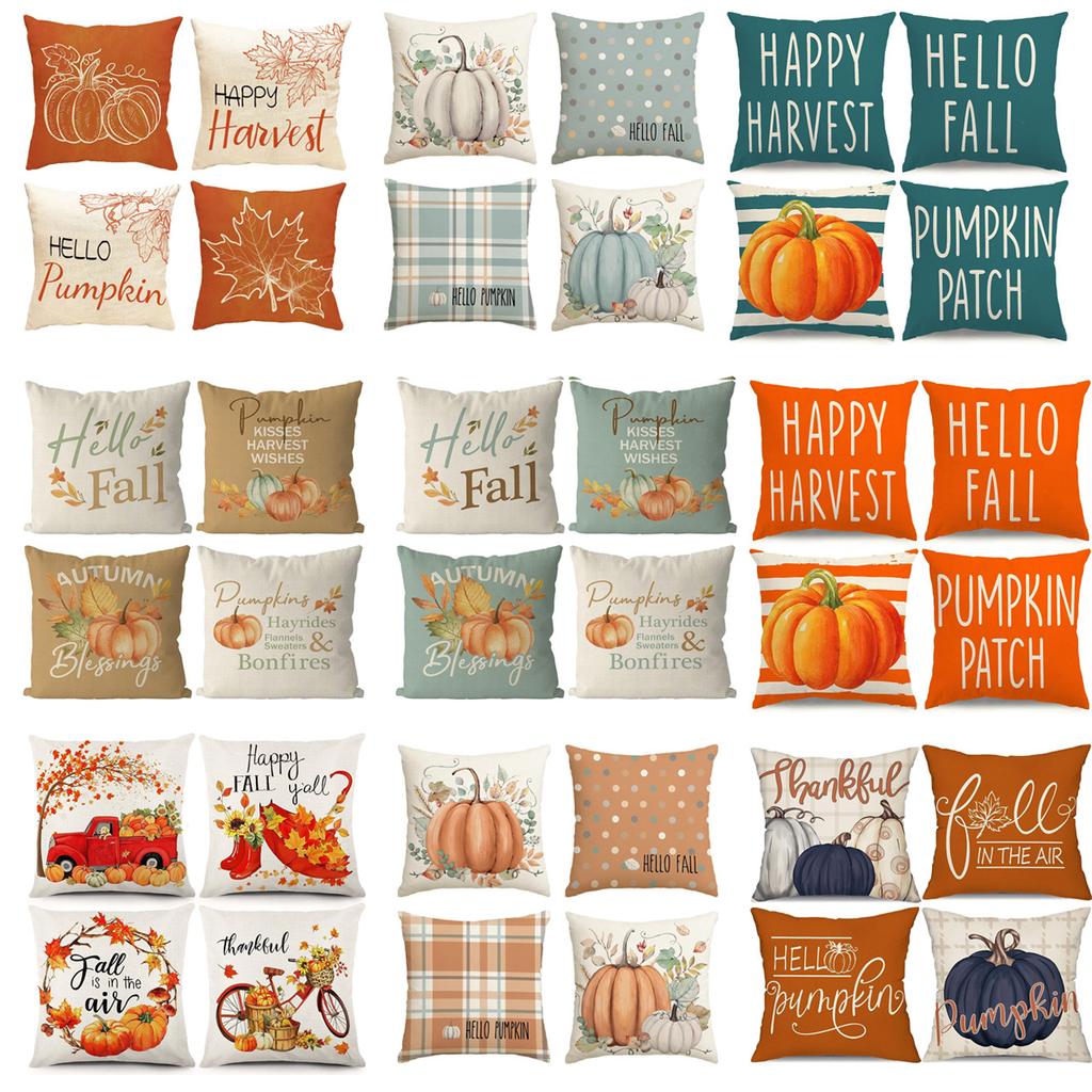 Various Harvest Festival Pumpkin Combination Pillow Covers Set of Four Thanksgiving Decorative Pillow Cushion Covers