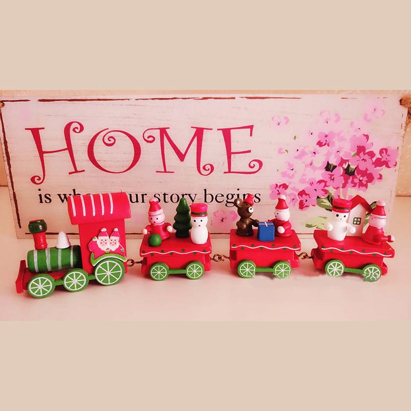 Деревянный поезд рождественские украшения четыре секции окна настольный орнамент мини поезд декор набор для рождественской вечеринки