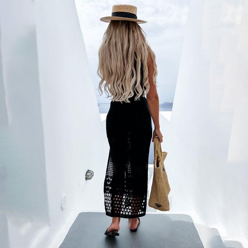 2024 Женская облегающая пляжная юбка средней длины с разрезом и накидка на бикини