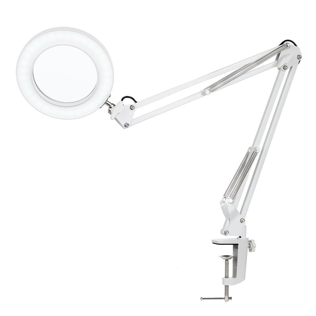 Tomshine Flexible Clamp-on Table Lamp with 8x Magnifier Swing Arm Dimmable LEDs Desk Light 3 Color