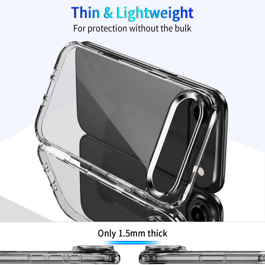 Drop Resistant Clear Protective Case for iPhone 17 Air 16 Plus 15 pro max, Anti-Yellowing Transparent Slim Design Raised Camera Screen Edge Bumper