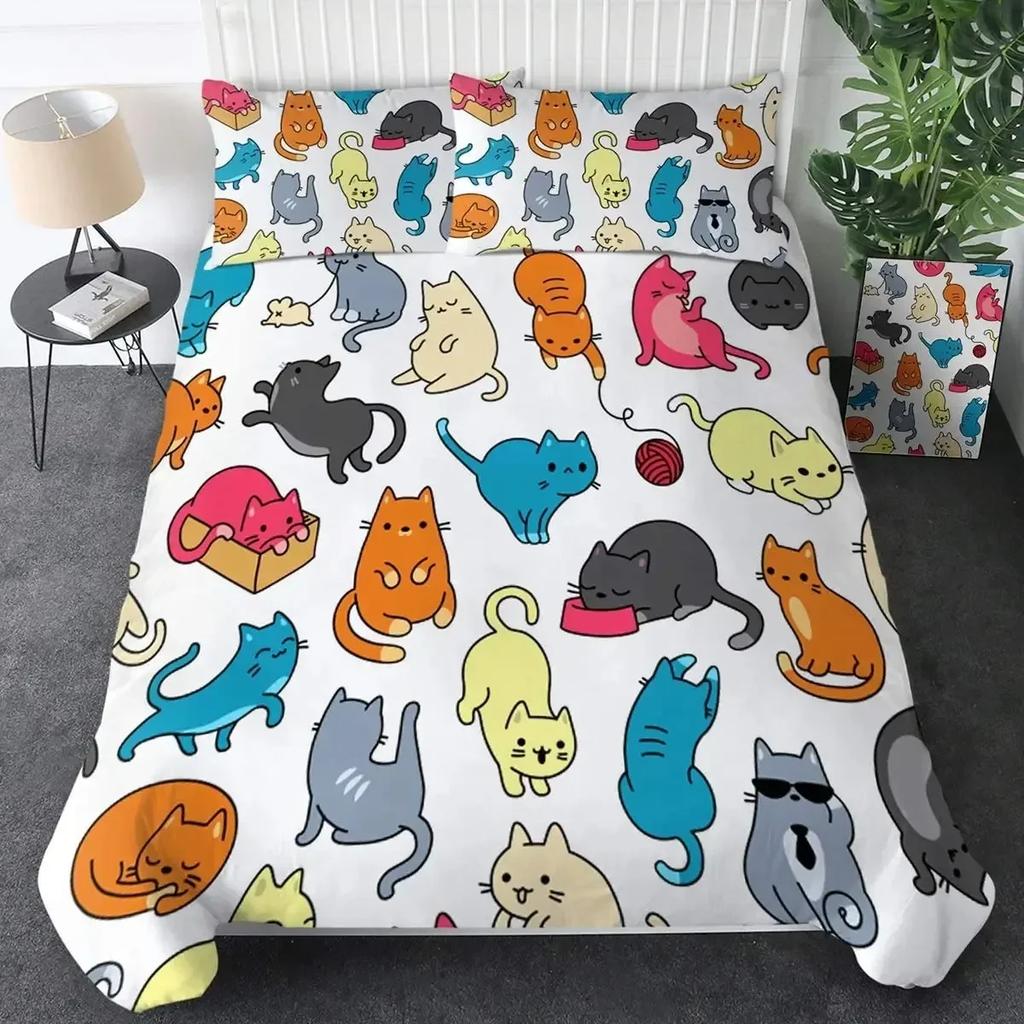 Cats Grey And White Cats Comfortable Duvet Quilt Cover Pillowcase Bedding Set Children Bedroom Decoration Home Textile