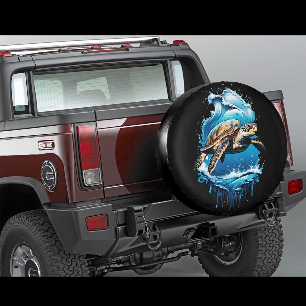 Wave Riding Sea Turtle Spare Tire Cover Waterproof Polyester SUV Trailer Protector