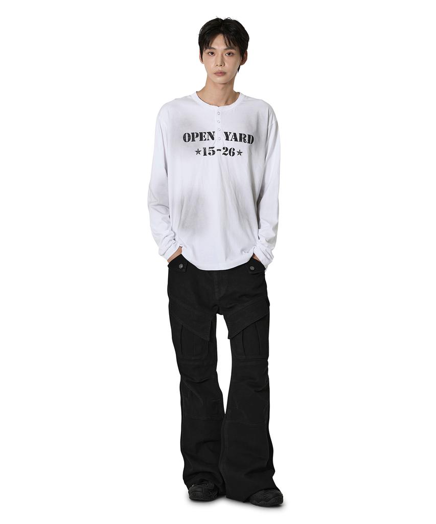 OPENYARD(OY) Dirty Stencil Henley L/S Tee - White