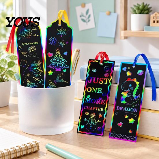 Образовательные игрушки для мальчиков и девочек, 12 шт. Закладки Scratch Art, Плотный белый картон, Творческая радужная бумага для рисования, Бумажные поделки, Праздник
