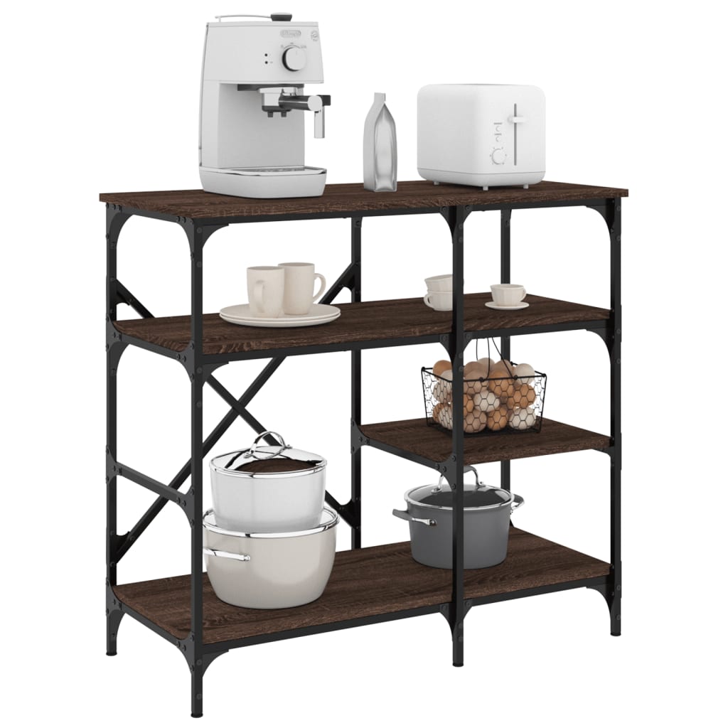 Baker s Shelf Brown Oak Effect 90 x 40 x 84 cm Wood Based Material & Metal