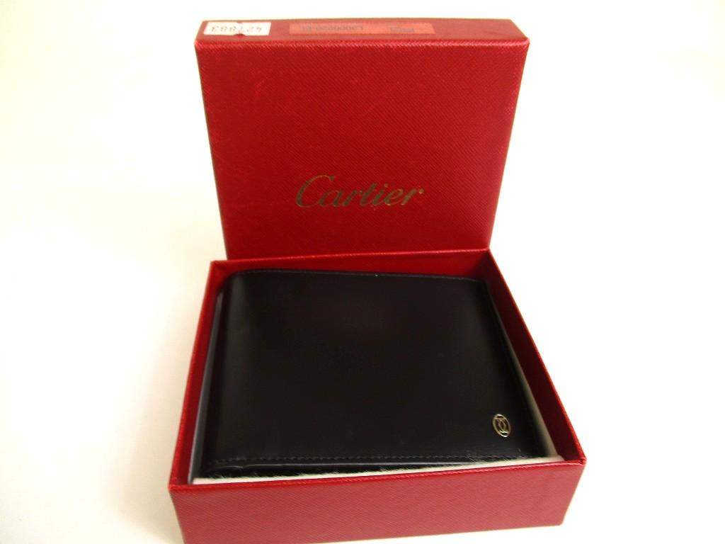 Подлинный Cartier Pasha de Cartier Черная кожа Серебряная фурнитура Двухслойный кошелек для купюр #a814 Восстановленный