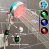 LED Digital Temperature Display Shower Head Black Temperature Control Colorful Fan High Pressure Rainfall Bathroom Showerhead