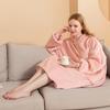 Women's Hooded Flannel Bathrobe Loose Soft Sleepwear Two Front Pocket Pure Color Warm Hooded Nightgown Winter Home Wear Dressing Nightgowns