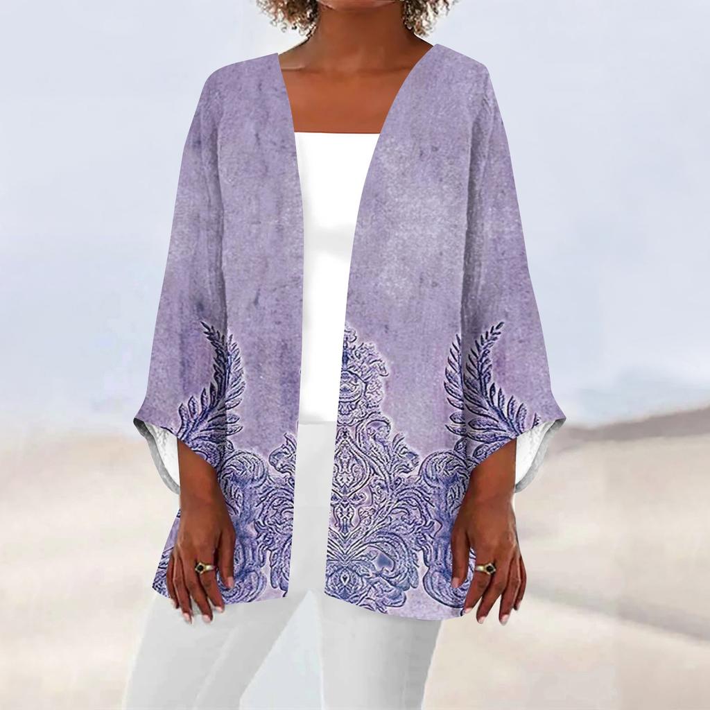 Женская повседневная модная легкая куртка средней длины с принтом в стиле ретро, ​​кардиган