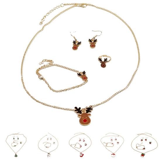 4 шт./компл. кулон в виде лося, яркое цветное ожерелье, серьги, кольцо, браслет, набор, сплав, красная рождественская шляпа, подвеска в виде луны, комплект ювелирных изделий, аксессуары для ювелирных изделий