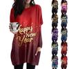 Womens Printing O-Neck Sweatshirt Long Sleeve Printed Shirt Dress Oversized Loose Fit Pullover Tops With Pockets