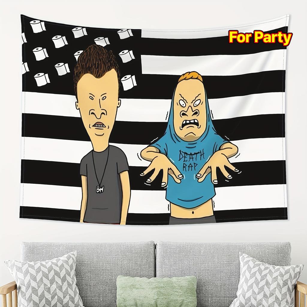Флаг-гобелен из туалетной бумаги Beavis and ButtHead Забавный мультфильм 90-х Настенный декор для вечеринки Ретро-юмор Пространства