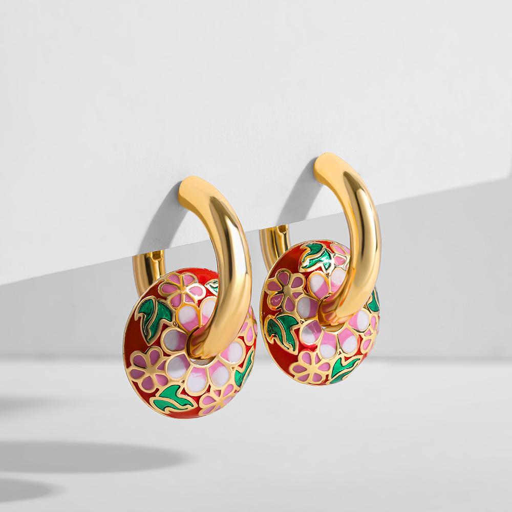 2025 Gold Color Stainless Steel Chunky Hoop Earrings Enamel Flower Round Loop Ear Buckle Earring Brincos for Women Jewelry