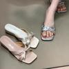 Self-kept Version~ Fairy Wind Square Head Cross One-word Slippers, Female 2025 Summer Bow with Skirt Cool Slippers