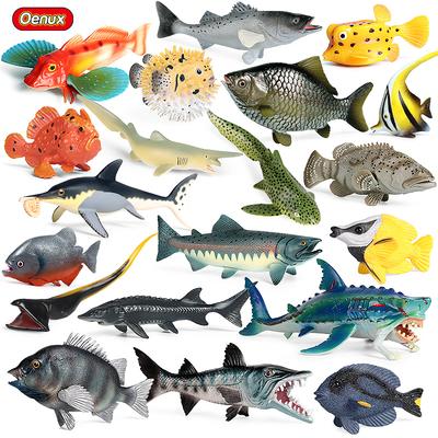 Oenux Модель Морские Животные Фигурки Экшн Океанские Рыбы Парусник Окунь Групер Лосось Фигурки для Аквариума ПВХ Обучающая Детская Игрушка