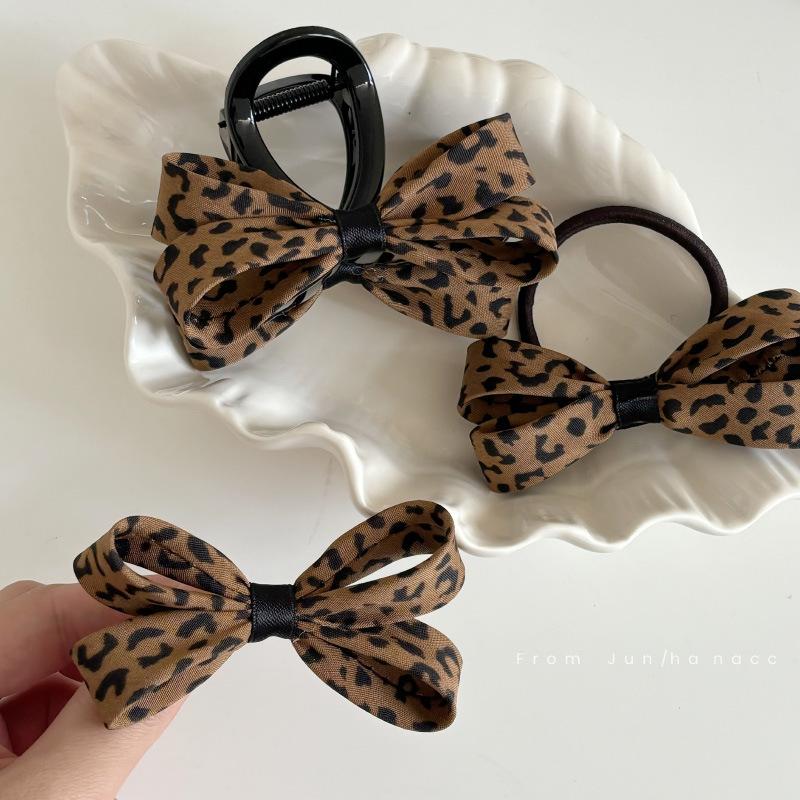 Fashionable Leopard Print Hair Clips Ribbon Bowknot Hairband Hair Claw Woman's Hair Accessories