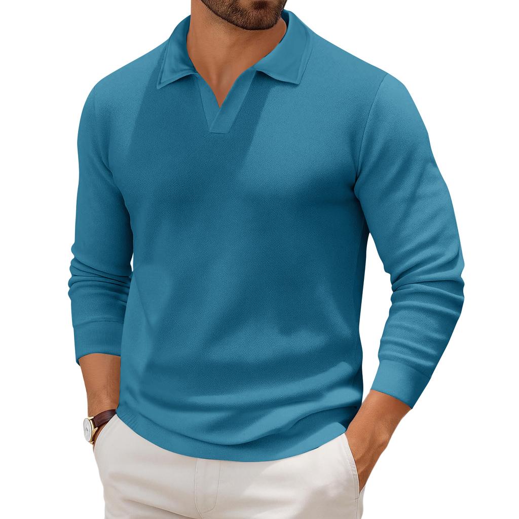 Men's Casual Collared Long-Sleeve Knit Base Layer Top