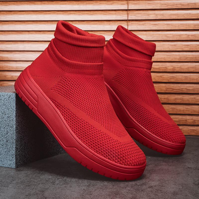Осень новые парные носки обувь дышащая сетка высокий верх повседневная обувь мужская толстая подошва вязаная спортивная обувь