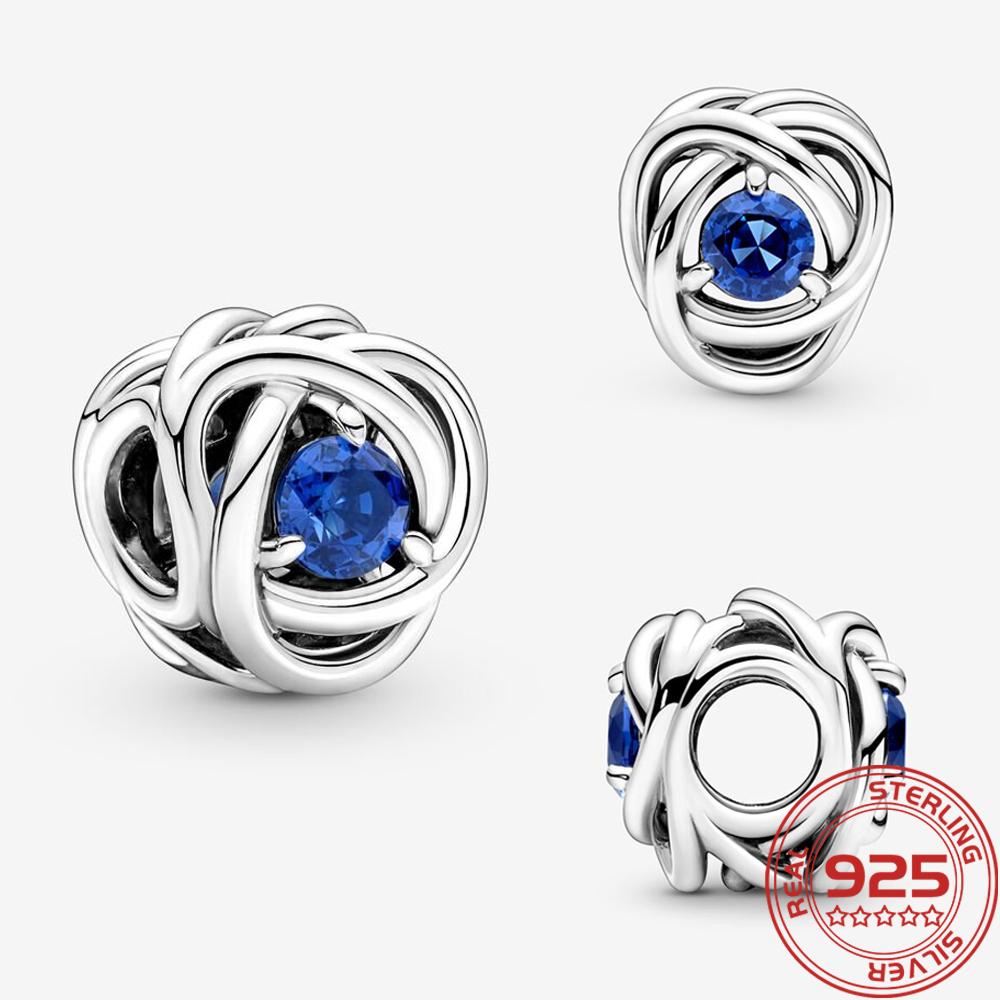 Оригинальный сентябрьский синий камень вечности круг подвеска подходит модный браслет S925 стерлингового серебра Шарм DIY женщина кулон подарок