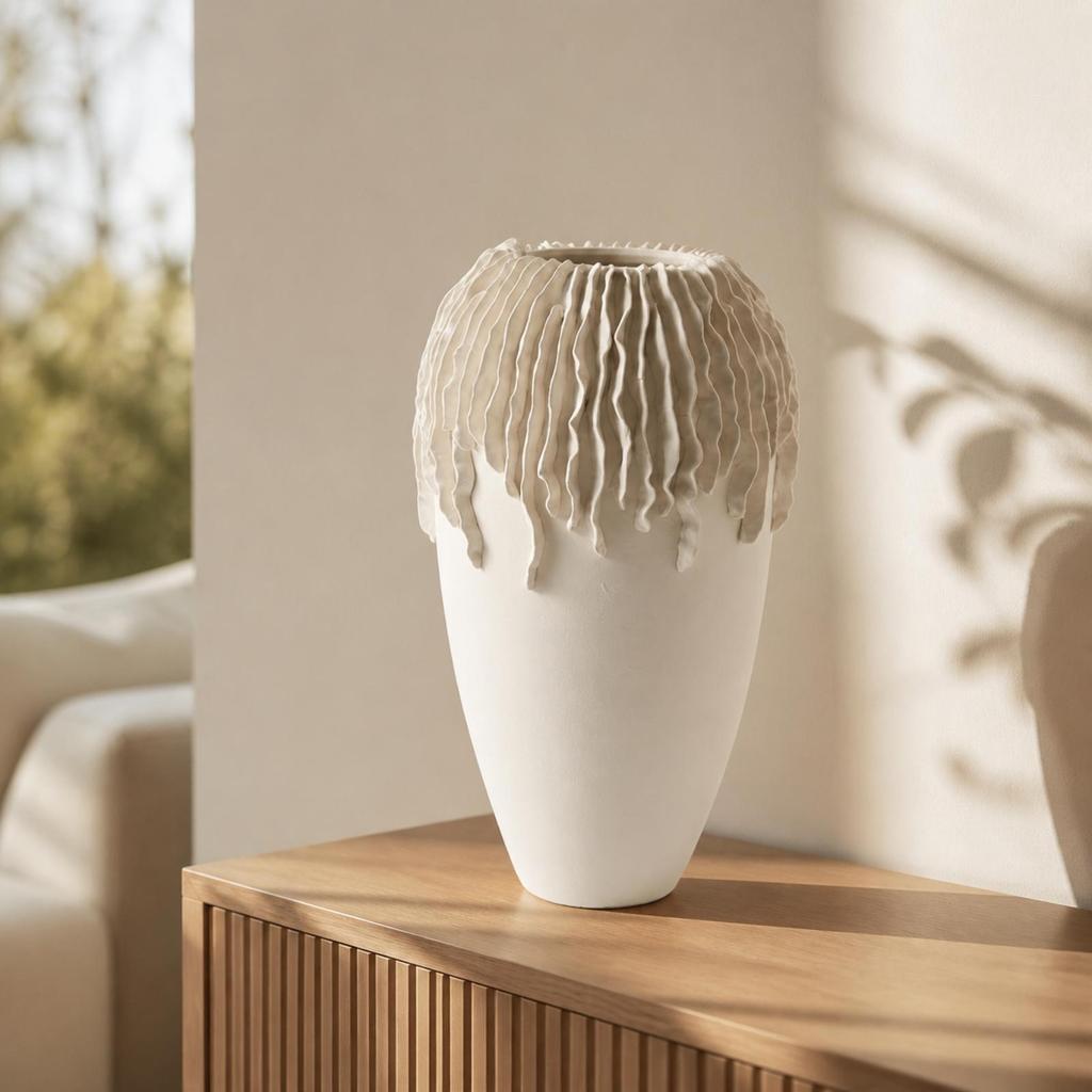 Textured Ceramic Vase with Raised Ridges Organic for Guesthouses