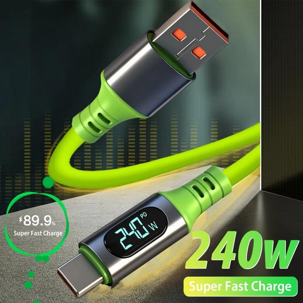 Светодиодный дисплей USB Type C 240 Вт Кабель быстрой зарядки Высокоскоростной кабель для передачи данных для IPhone 17 16 ProMax Samsung Xiaomi Google