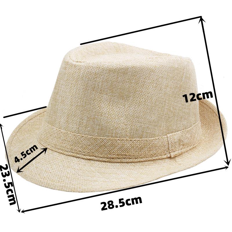 Retro Summer Linen Fedora Jazz Hat with Roll-Brim for Outdoor Sun Protection