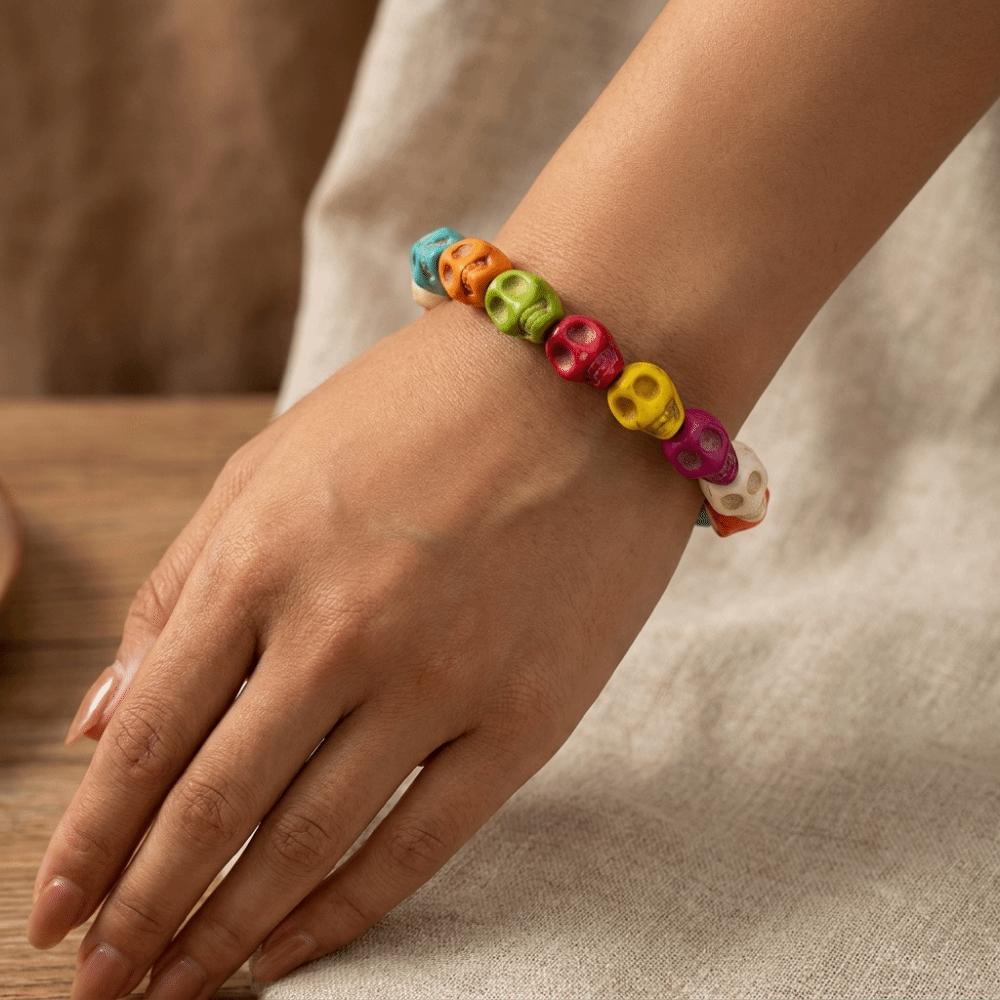 Acrylic Skeleton Beaded Bracelet Colorful Elastic Bangle Punk Skull Beaded Bracelet Jewelry