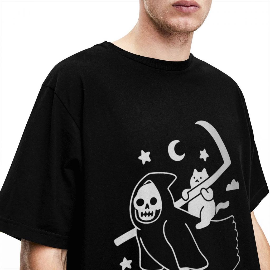Футболка Cat Riding Grim Reaper Goth Merchandise для мужчин и женщин, готический юмор, винтаж, чистый хлопок, новое поступление, футболки
