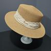 Lace lace straw woven flat top hat women's spring and summer temperament pearl flat edge top hat travel sun protection visor