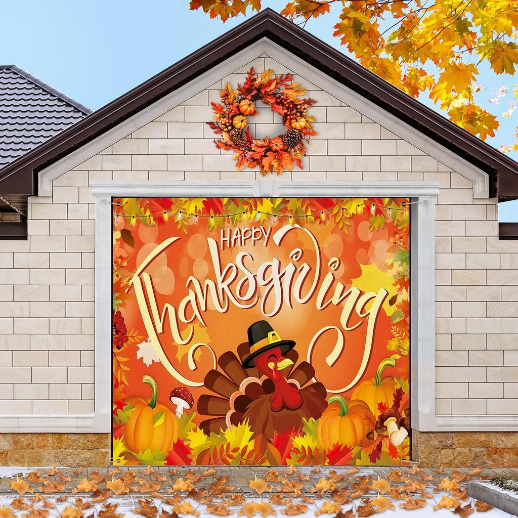 7 x 8 ft Thanksgiving Garage Door Cover Turkey Fall Banner